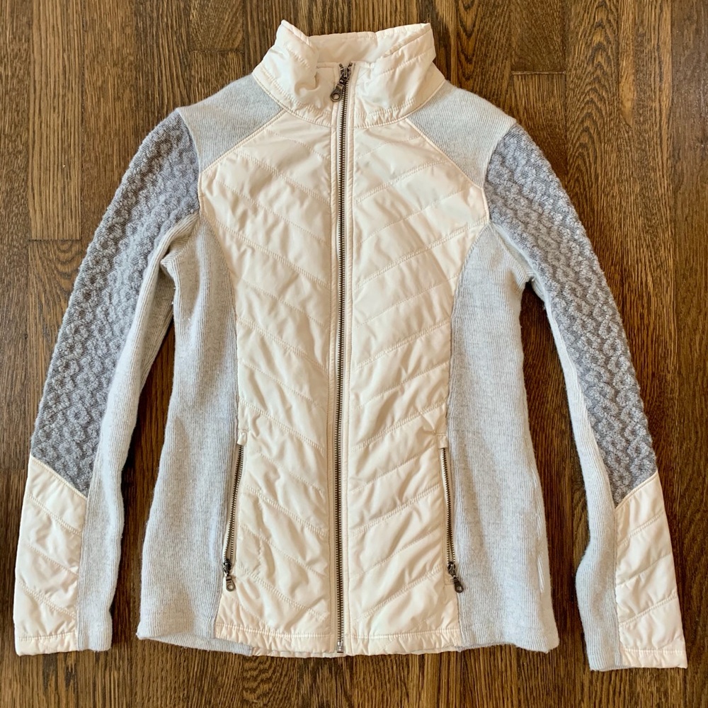Prana Jacket XS Cream White Sweater Sleeve Micro Puff